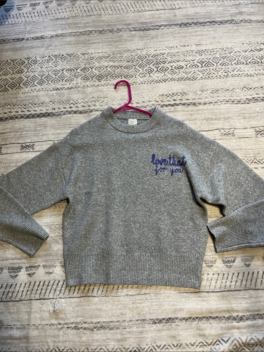 a new day Gray Crewneck Sweatshirt with Purple Embroidery